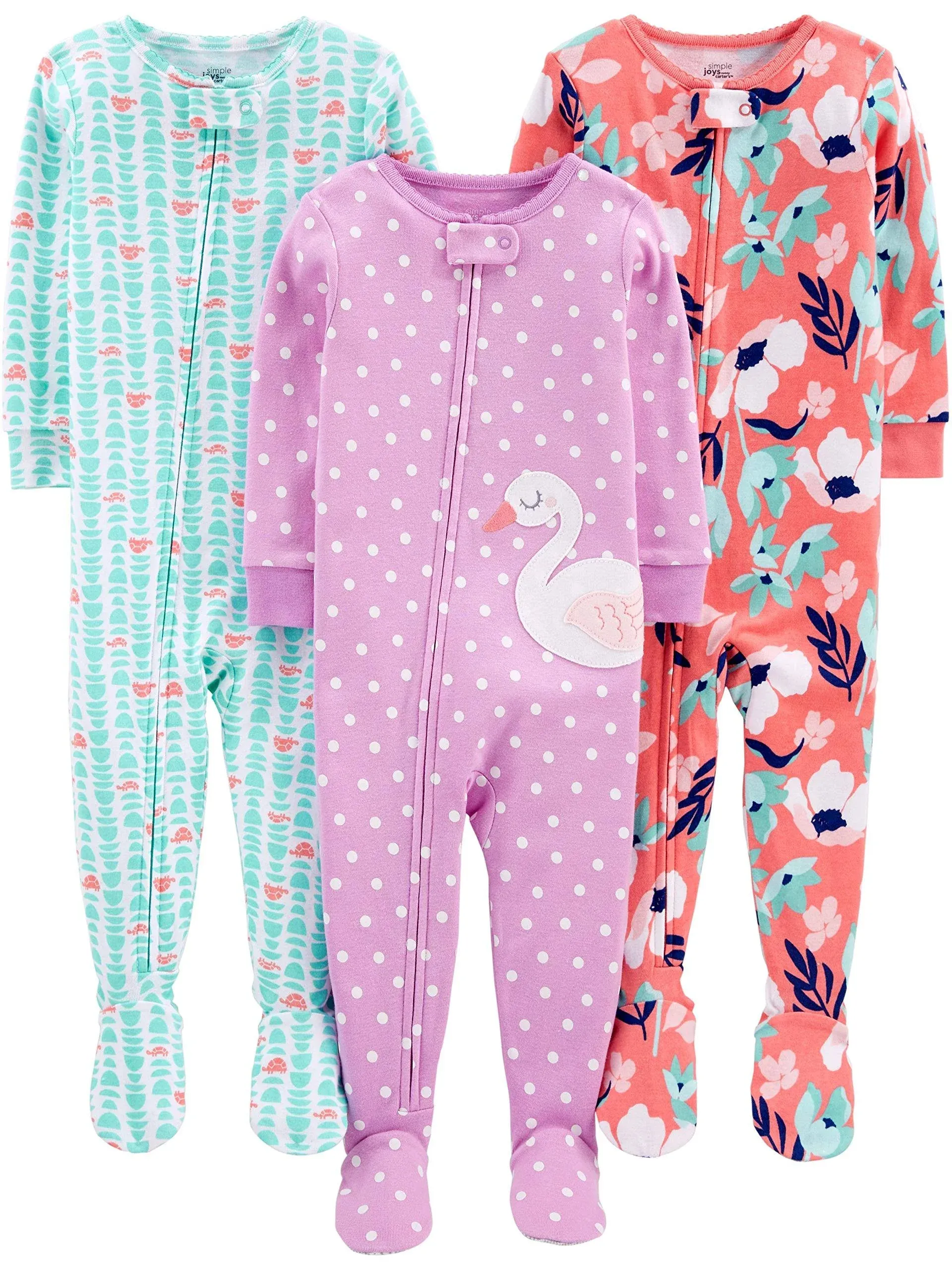 Simple Joys by Carter's Girls' 3-Pack Snug Fit Footed Cotton Pajamas