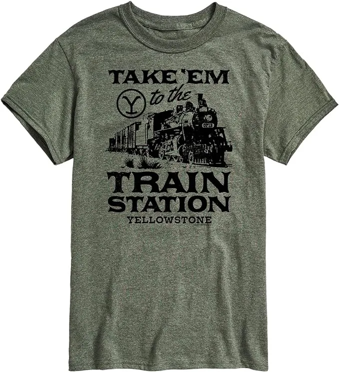 Yellowstone - Take 'Em to The Train Station - Men's Short Sleeve Graphic T-Shirt, Size: 3XL, Green