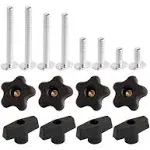 POWERTEC 71121V T Track Knob Kit w/Threaded Knobs and 5/16”-18 T Track Bolts, 16 Piece Set, T Track Accessories for Woodworking Jigs and Fixtures