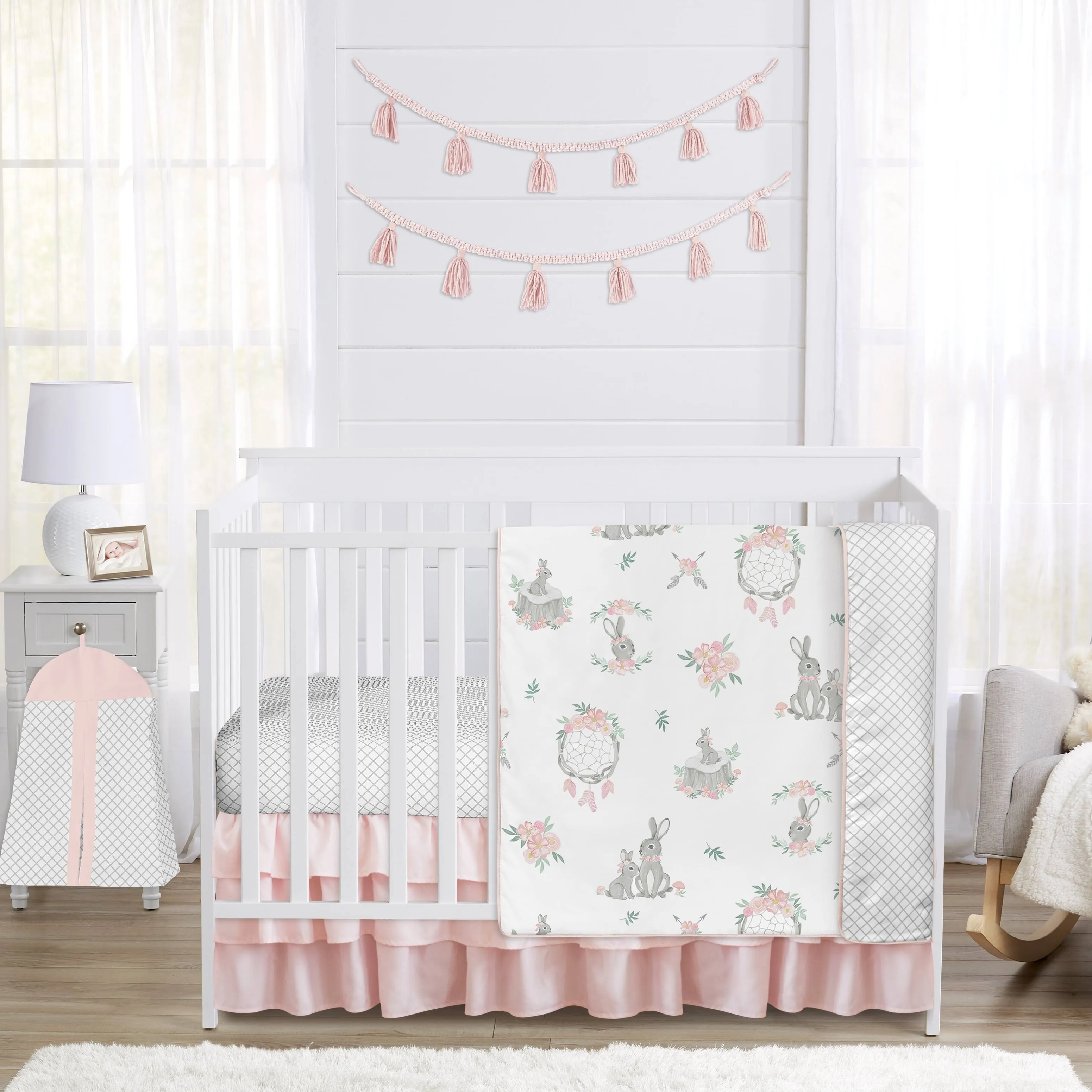 Sweet Jojo Designs Floral 4-Piece Crib Bedding Set in Pink/Grey