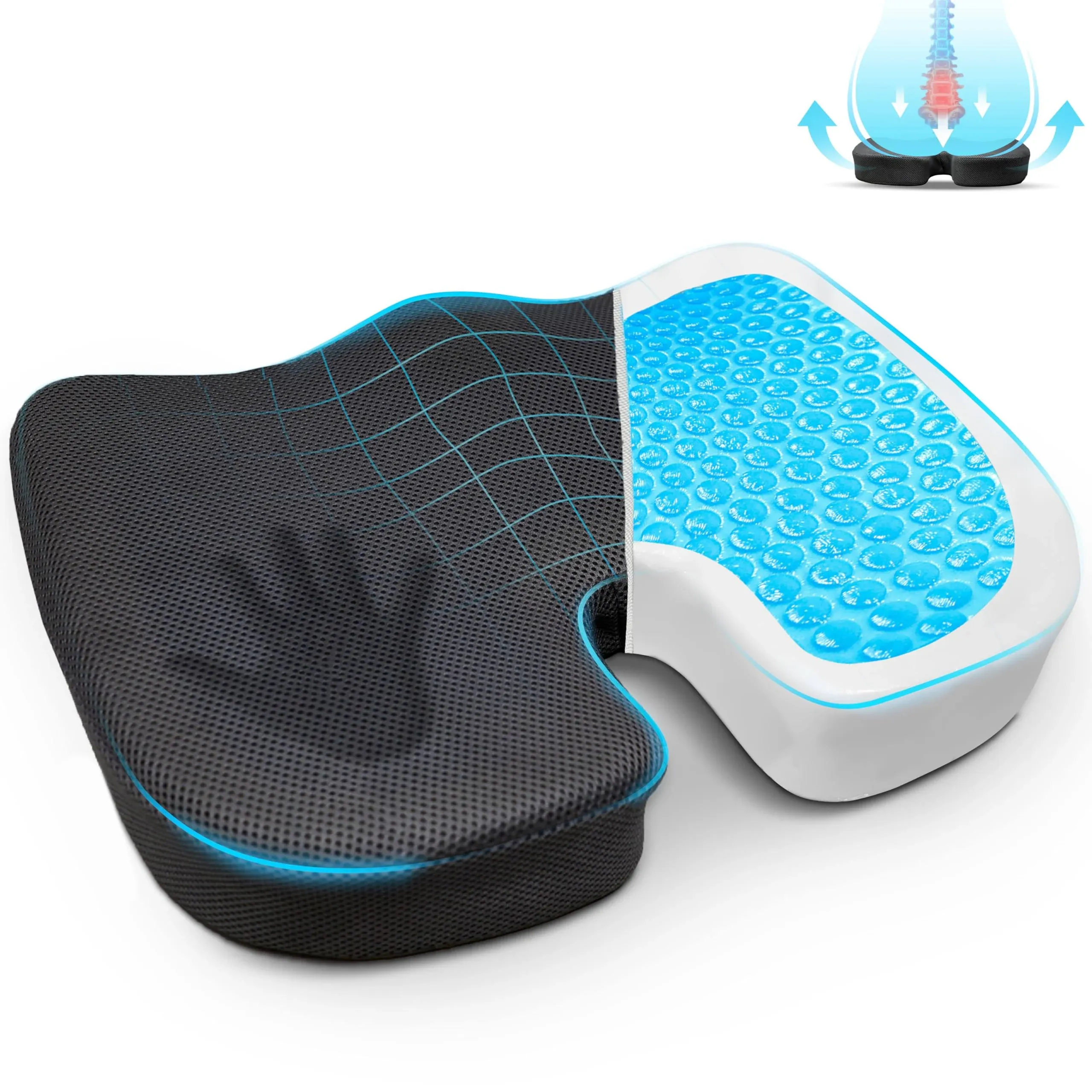 EcoNour Gel Seat Cushion for Pressure Relief | Cushion for Sciatica | Seat Cushions for Tailbone Pain Relief and Back Pain | Coccyx Cushion for