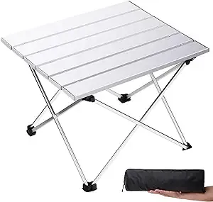 Grope Small Folding Camping Table with Aluminum Table Top, Beach Table for Sand with Carrying Bag,Prefect for Outdoor, Picnic, BBQ, Cooking, Festival