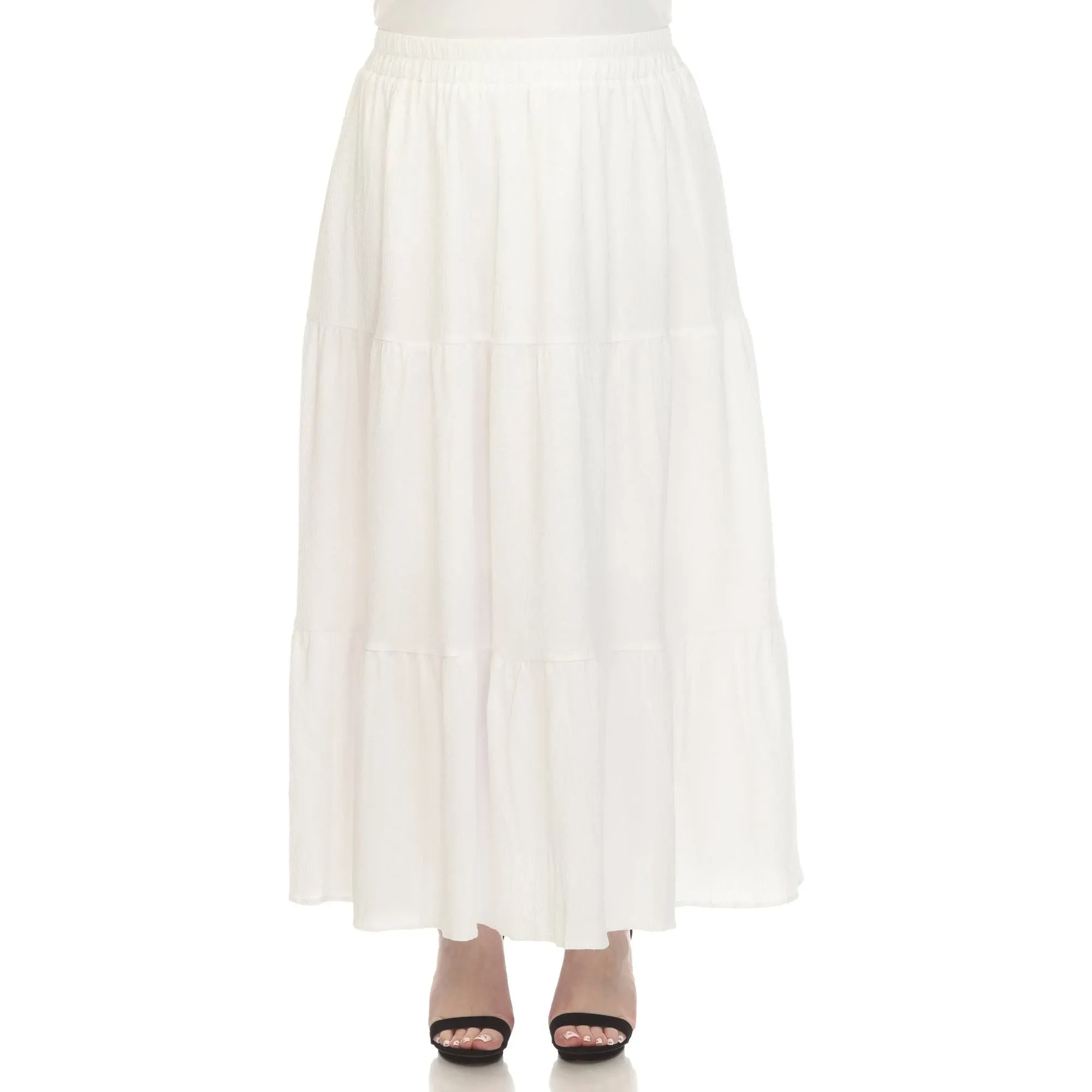 White Mark Women's Plus Size Pleated Tiered Maxi Skirt