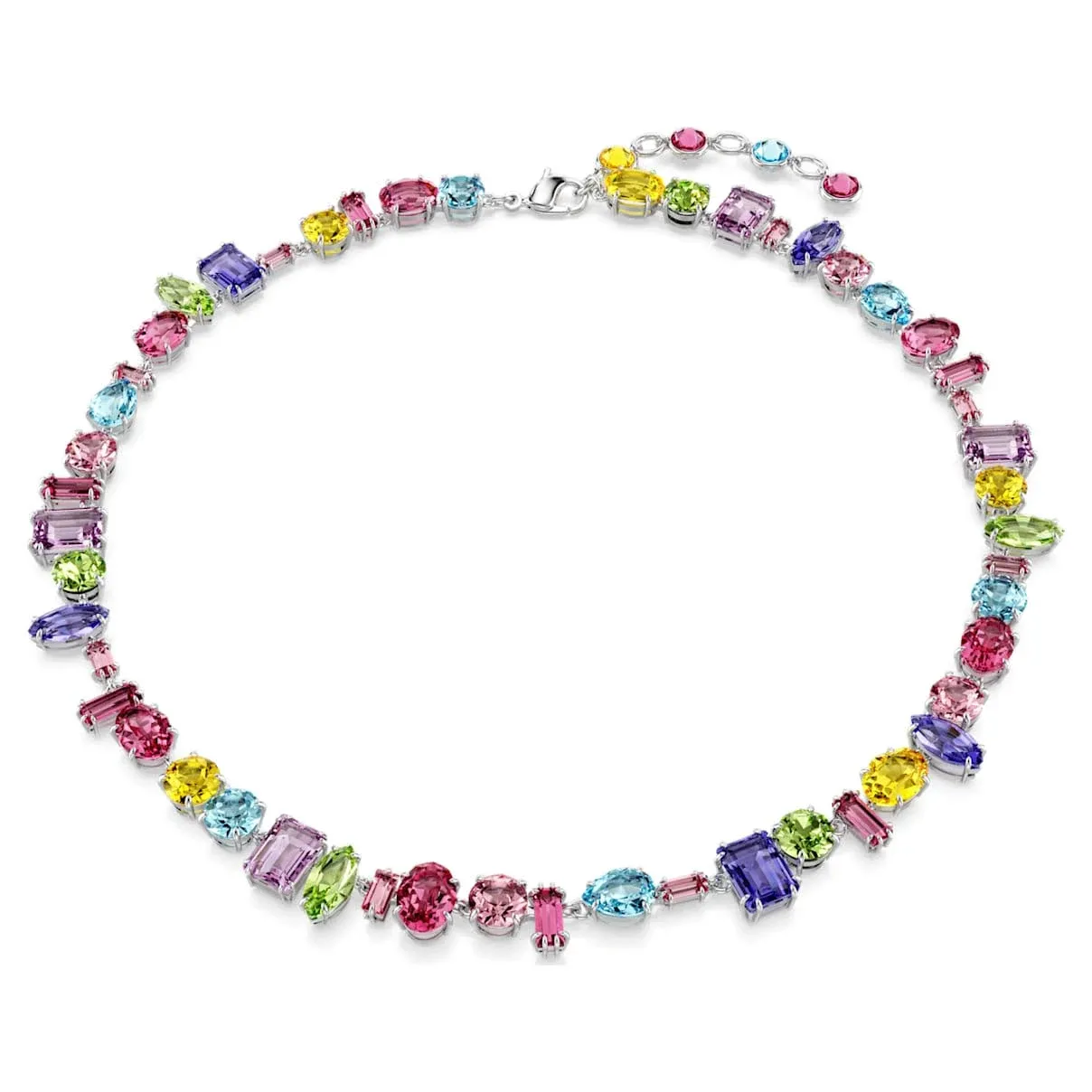 Gema necklace, Mixed cuts, Multicoloured, Rhodium plated