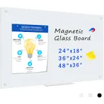 QUEENLINK Magnetic Glass Whiteboard, 24&#034; x 18&#034; Glass Dry Erase Board for Wall...