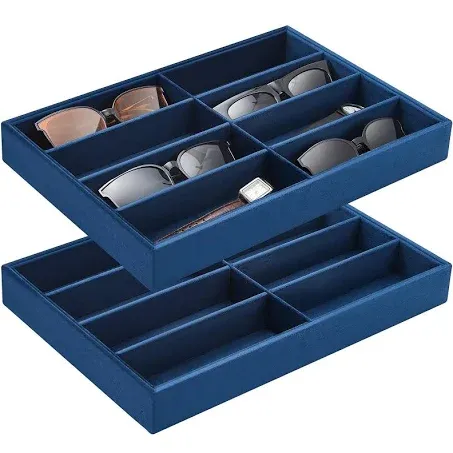 Amylove 2 Pcs Sunglass Organizer Trays Glasses Tray Stackable Jewelry Organizer Trays Sunglass Display Organizer Sunglass Display Box, 8 Grids (Navy Blue,Velvet)