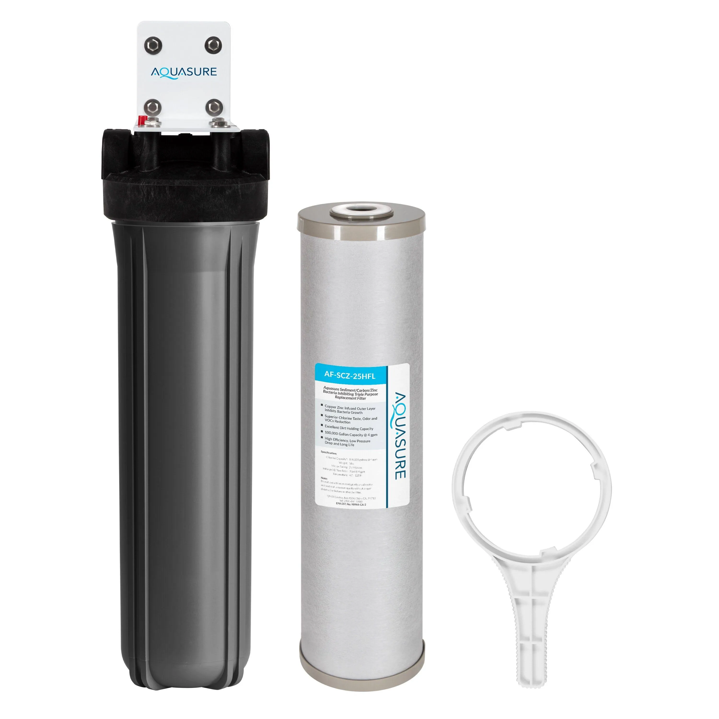 Aquasure Fortitude V2 Triple-stage 4-GPM Coconut Shell Carbon Whole House Water Filtration System in Gray | AS-FL-25SCZ