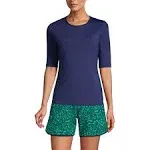 Women's Lands' End UPF 50 Elbow-Sleeve Rash Guard Swim Tee, Size: Medium, White