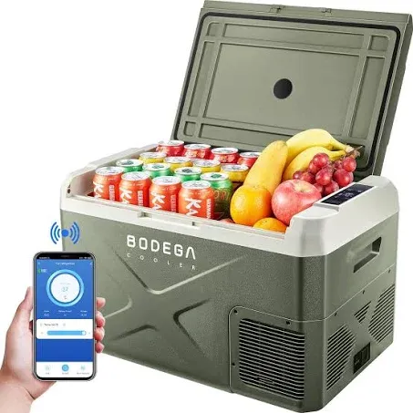 BODEGACOOLER 12 Volt Car Refrigerator, Electric Cooler Portable Freezer WIFI APP Control, 32Quart(30L) RV Car Fridge-4℉-68℉, 12/24V DC100-240 Volt AC for Outdoor Camping Travel Vehicles Home Use