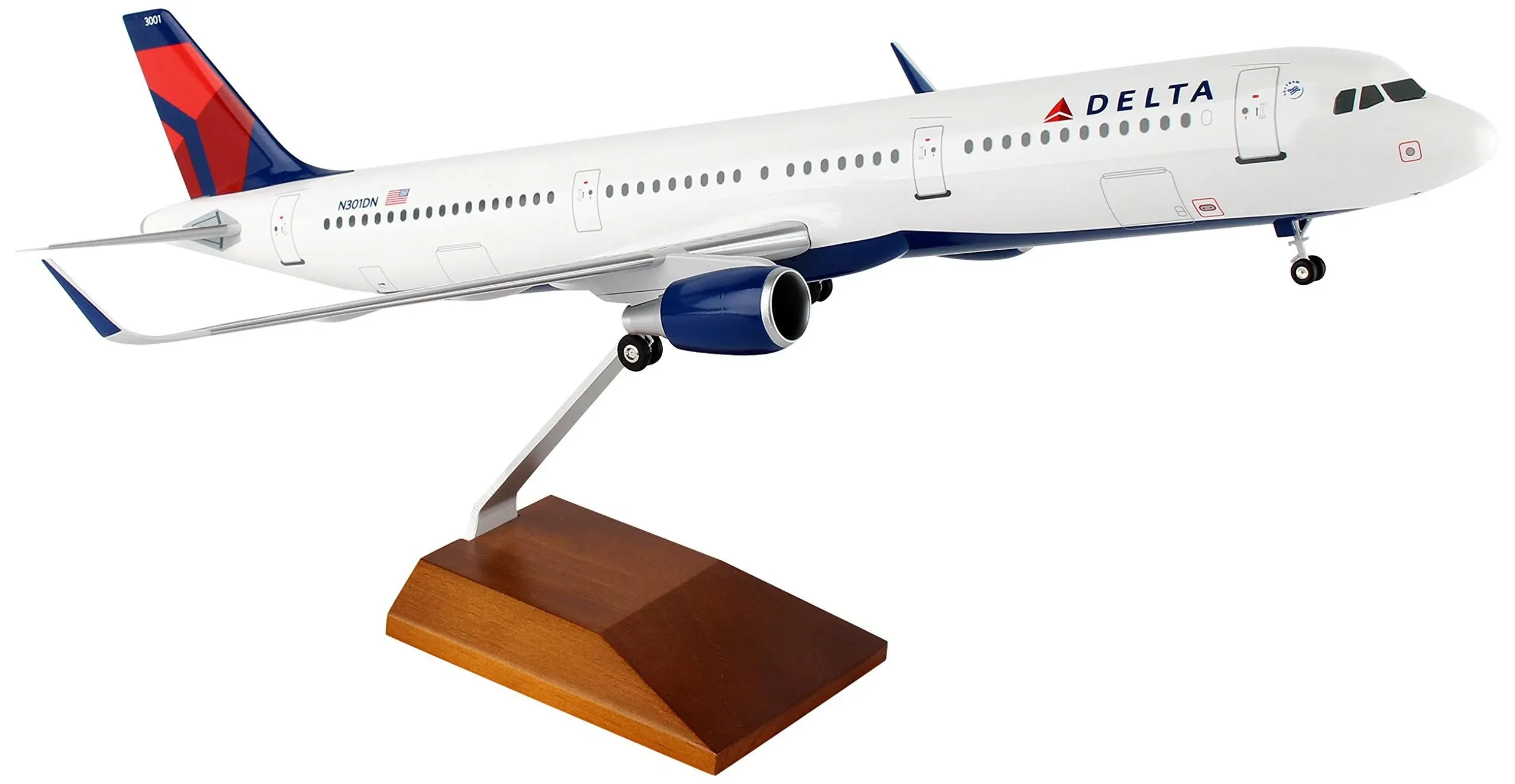 Daron Skymarks Worldwide Trading Delta A321 1/100 Wood Stand & Gear Airplane Model