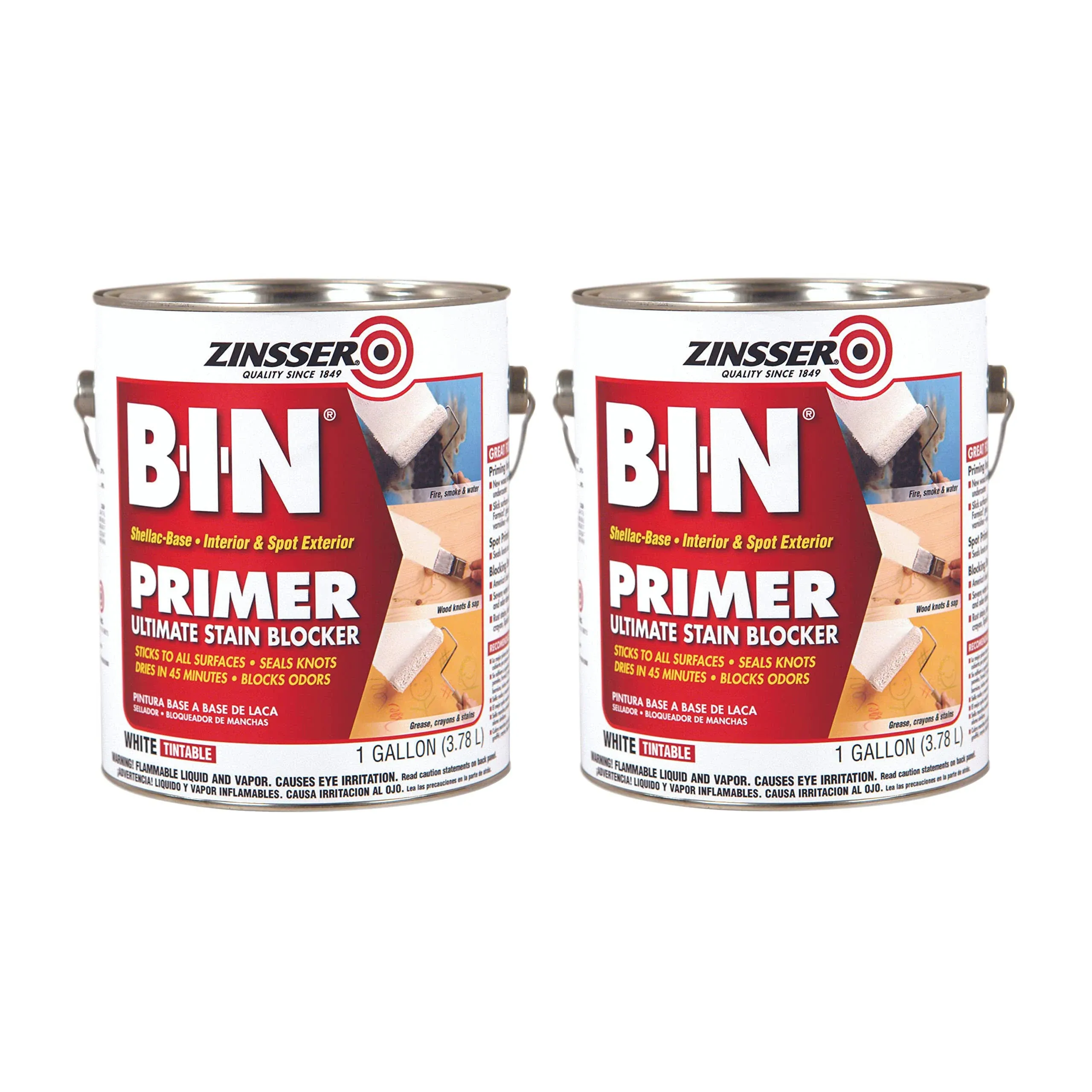 Zinsser Bin Shellac-base Interior And Spot Exterior Primer Flat White 1 Gal Bucket/pail 2/Case