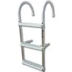 MARINE BOAT ALUMINUM WHITE POLYETHYLENE SWIM BOARDING 3 STEPS LADDER HOOK 35X15&#034;