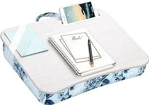 LAPGEAR Designer Lap Desk with Phone Holder and Device Ledge - Blue Blossoms - Fits up to 15.6 Inch Laptops - Style No. 45433