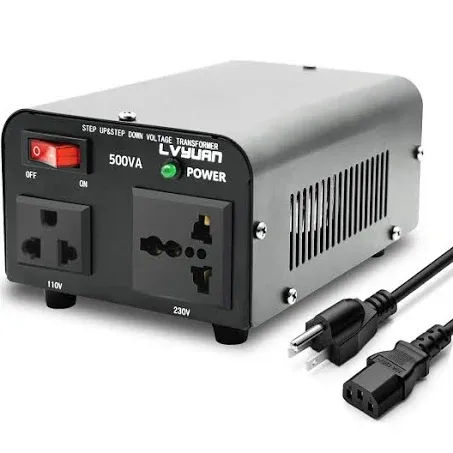 LVYUAN Voltage Transformer Converter 500 Watt Step Up/Down Convert from 110-120 Volt to 220-240 Volt and from 220-240 Volt to 110-120 Volt with US Outlet, Universal Outlet, Circuit Breaker