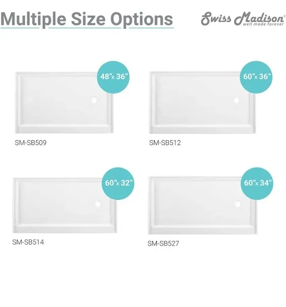 Swiss Madison Voltaire 48" x 36" Acrylic White, Single-Threshold, Right Drain, Shower Base SM-SB509