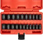 NEIKO 02432A 3/8” Drive SAE and Metric Impact Socket Set 21 Shallow Pieces SAE..