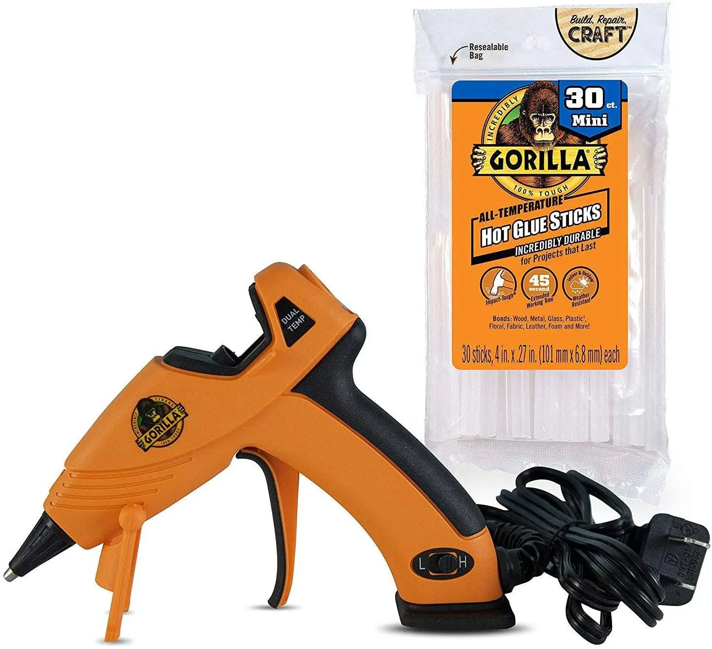 Gorilla Dual Temp Mini Hot Glue Gun Kit with 30 Hot Glue Sticks Pack of 1