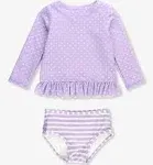 RuffleButts Lavender Heart Polka Dot Long Sleeve Rash Guard Bikini - 3T