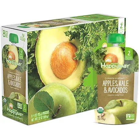 Happy Baby Organics Clearly Crafted, Stage 2 Apple, Kale & Avocado Organic Baby Food, 4oz (Pack of 8)