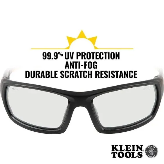 Klein Tools 60163 Safety Glasses, Professional PPE Protective Eyewear with Full Frame, Scratch Resistant and Anti-Fog, Clear Lens