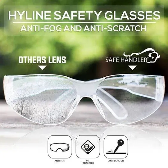 Hyline Safety Glasses - Anti Fog, Anti Scratch, Clear Impact Resistant, Polycarbonate Lens (12-Pairs, 1-Box)