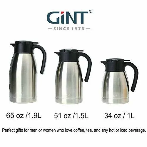 GiNT Thermal Coffee Carafe with Lid/Double Walled Vacuum Thermos Stainless Steel 1L