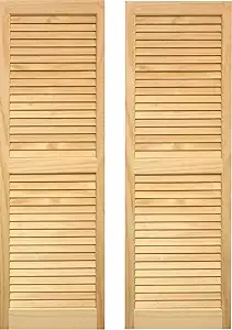 Pinecroft Exterior Louvered Shutters Pair 15 In. x 43 In. Rectangle Pine Frame