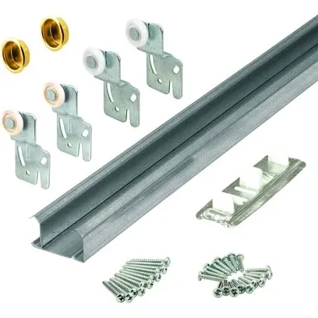 Prime-Line 161791 by-Pass Closet Track Kit, 48 inch, 2-Door Hardware, Brass-Plated Pulls (1-Kit)