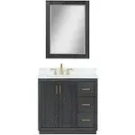 Altair - Gazsi 36" Single Bathroom Vanity Set with Grain White Composite Stone Countertop, Brown Oak / Without Mirror