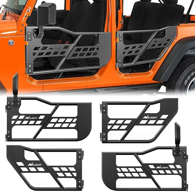 Nilight Off Road Front Rear Tubular Doors W/Side View Mirrors Compatible with 2007 2008 2009 2010 2011 2012 2013 2014 2015 2016 2017 2018 Wrangler JK 4 Door Only