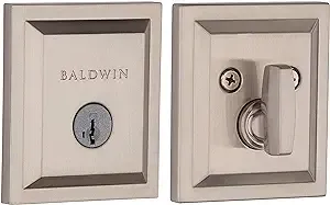 Baldwin Spyglass, Single Cylinder Front Door Deadbolt Featuring SmartKey Re-key Technology and Microban Protection, in Satin Nickel