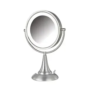 JERDON Lighted Tabletop Makeup Mirror - Halo Lighted Makeup Mirror with 1X and 8X Magnification in Nickel Finish - 8.5-Inch Diameter Vanity Mirror - Model HL8510NL