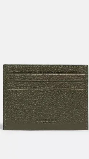 Coach Women's Flat Card Case in Pebble Leather with Sculpted C Hardware Branding Credit Holders