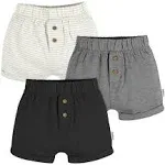 Gerber Neutral Baby Knit Shorts - Black/Dark Grey Heather/Stripe - 24 Months - 3-Pack