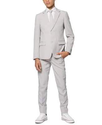 Opposuits Teen Boys Groovy Grey Solid Color Suit - Prom and Wedding Party Outfit - Including Blazer, Pants and Tie - Grey