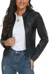 Fahsyee Zip Leather Jackets For Women Motorcycle Faux PU Moto Biker Outwear Coat