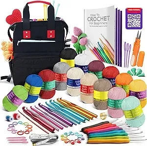 Hearth & Harbor Crochet Kit for Beginners Adults and Kids with Step-By-Step Video Tutorials, Amigurumi and Crocheting Kit with Yarn & Crochet Backpack