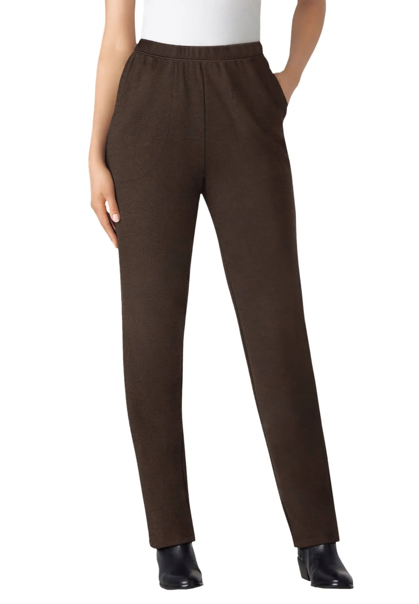 Woman Within Women's Plus Size Petite Straight Leg Ponte Knit Pant - 38 WP, Chocolate