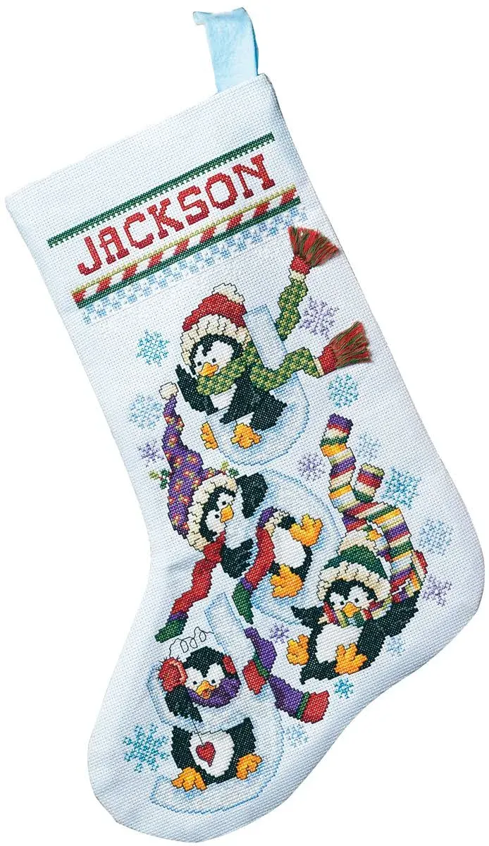 Janlynn Counted Cross Stitch Stocking Kit 18&#034; Long Penguin Joy (14 Count)