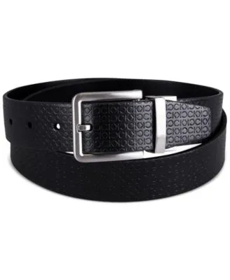 Calvin Klein Men's Micro Logo Strap Reversible Casual Belt - Black/Black