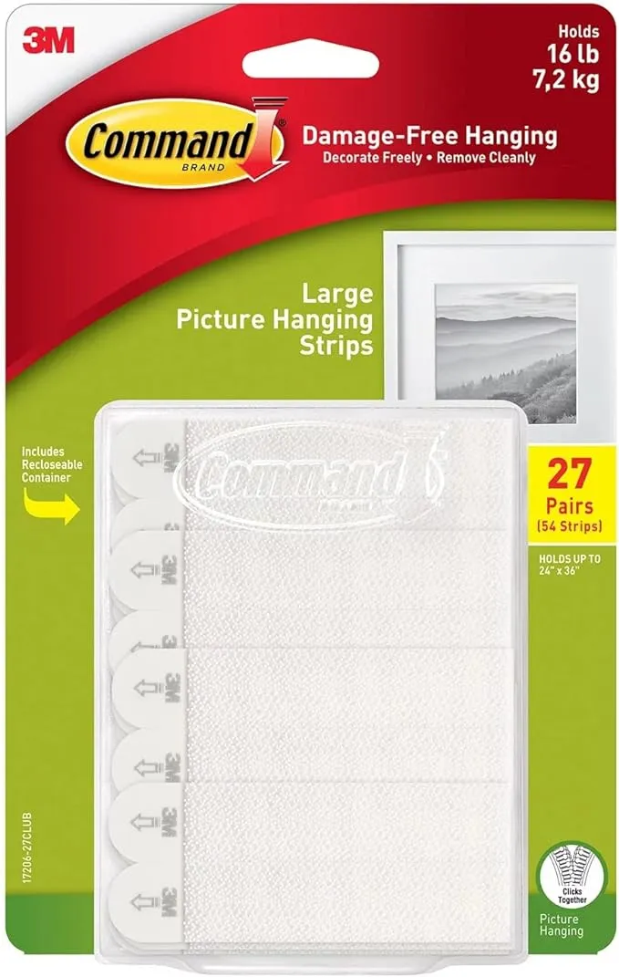 Command Large Picture Hanging Strips, 27 Pairs/Pack