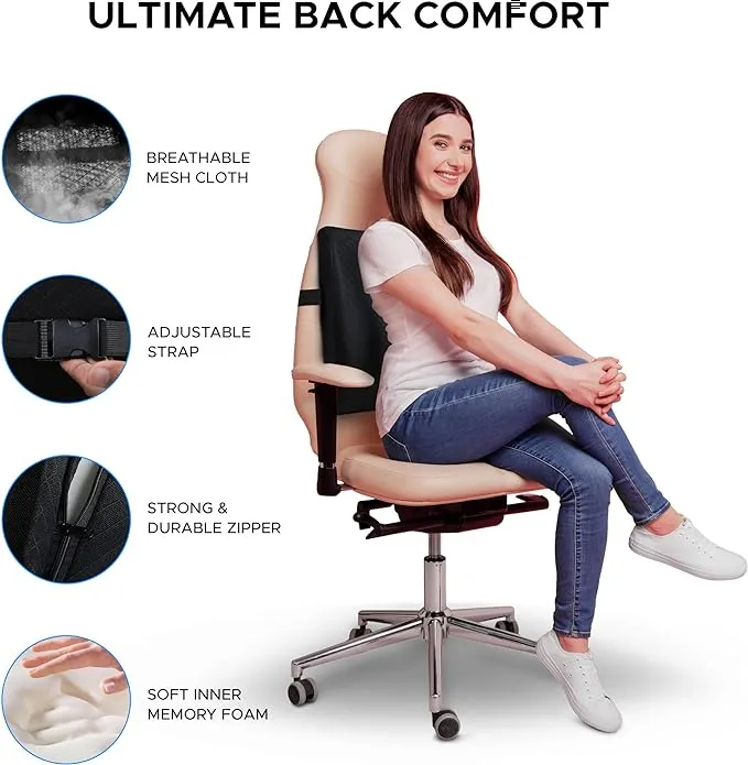 EcoNour Coccyx Cushion Memory Foam Pain Relief Cushion For Back Support Sciatica Tai