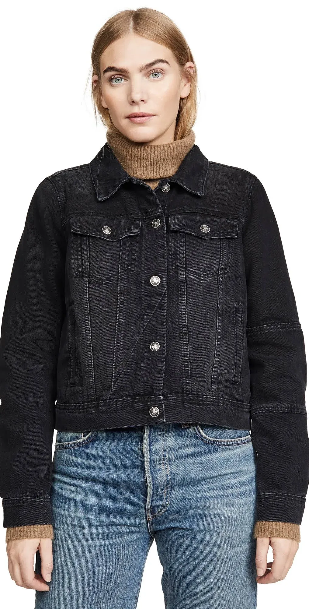 Free People Women&#x27;s Rumors Jean Jacket Black Buttons Collared Flap Pockets S New