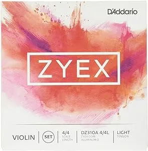 D'Addario Zyex Aluminum D 4/4 Scale Light Tension Violin String Set