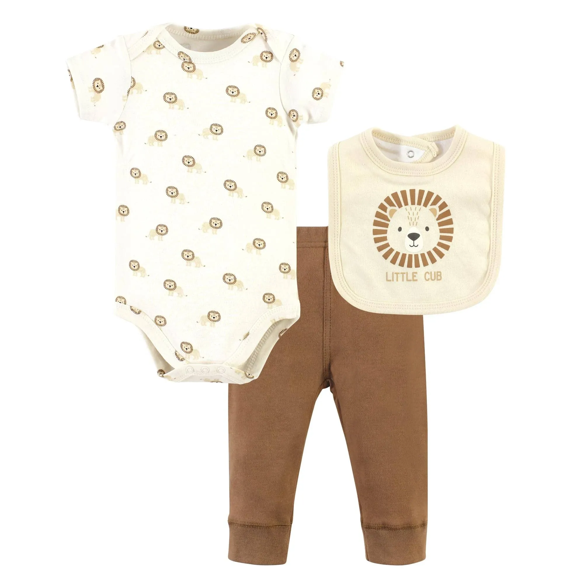 Hudson Baby Infant Boy Cotton Bodysuit, Pant and Bib Set, Brave Lion, 0-3 Months