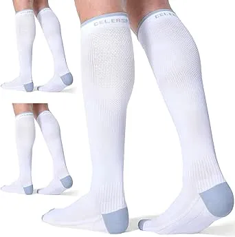 CelerSport 3 Pairs Compression Socks for Men and Women 20-30 mmHg Running Support Socks