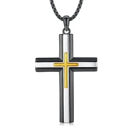 Coachuhhar Cross Necklace 925 Sterling Silver Cross Pendant Necklace Religious Jewelry Gifts for Men Women, Men's, Size: 1XL