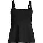 Lands' End Women's Long Flutter Tankini Top - Medium - Black