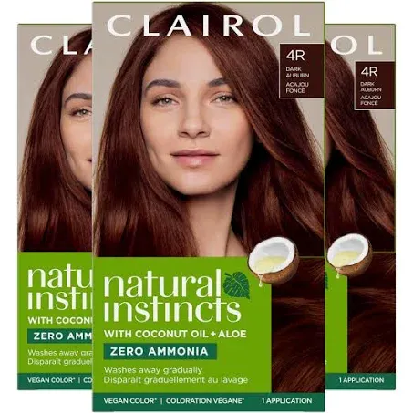 Clairol Natural Instincts Demi-Permanent Hair Dye, 4R Dark Auburn Hair Color, Pack of 3