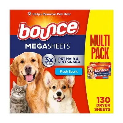 Bounce Fresh Scent Pet Hair and Lint Guard Mega Fabric Softener Dryer Sheets